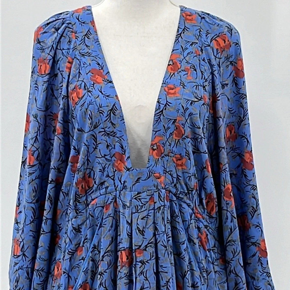 Free People Tallula Wide Sleeve Boho Dress in Blue Combo - Size Large - Picture 5 of 9